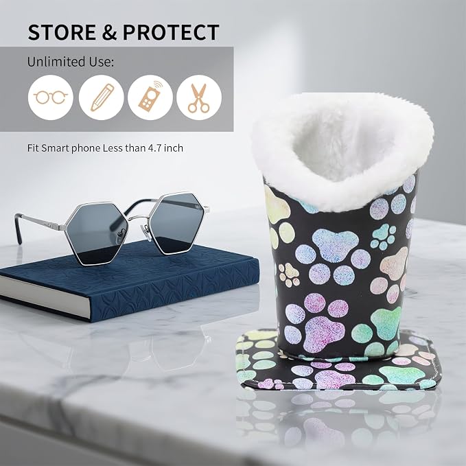 Plush Lined Eyeglasses Holder, Cute Magnetic PU Leather Glasses Stand Case - Image 2