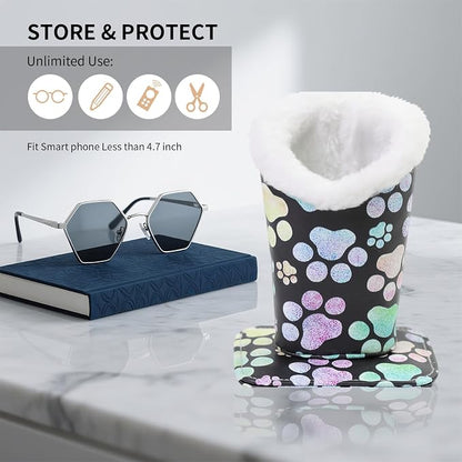 Plush Lined Eyeglasses Holder, Cute Magnetic PU Leather Glasses Stand Case - Image 2