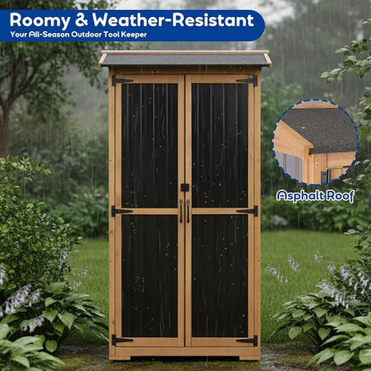 Outdoor Storage Cabinet Weather-Resistant, Wood & Metal Storage Shed - Image 7