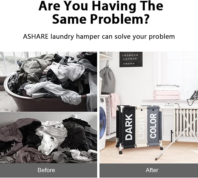 Laundry Basket 3 Section Freestanding Laundry Hamper Dirty Clothes Basket Sorter - Image 6