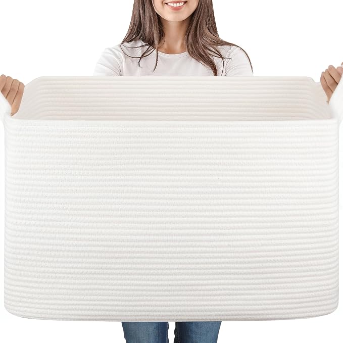 95L Large Storage Basket, Cotton Rope Woven Blanket Basket, Toy Storage by SIXDOVE