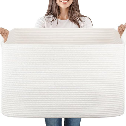 95L Large Storage Basket, Cotton Rope Woven Blanket Basket, Toy Storage by SIXDOVE