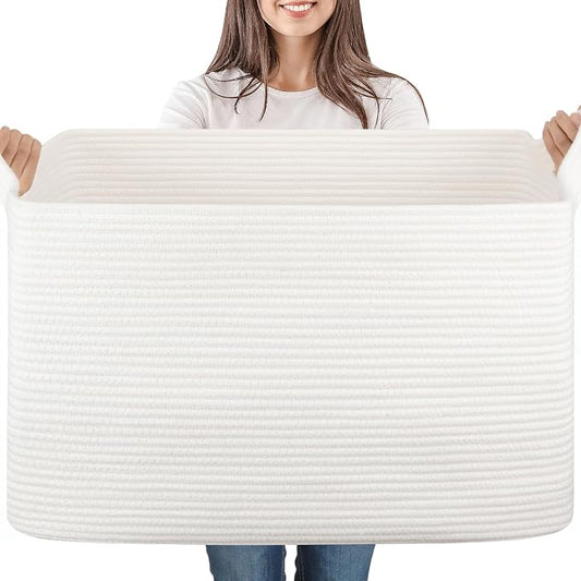 95L Large Storage Basket, Cotton Rope Woven Blanket Basket, Toy Storage by SIXDOVE