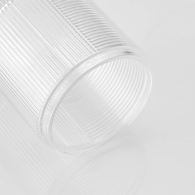 Clear Transparent Apothecary Ribbed Geometric Etched Glass Jar W/Silver/Chrome - Image 7