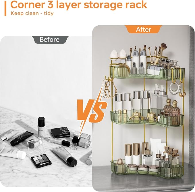 3-Tier Corner Bathroom Counter Organizer，Makeup & Skincare Shelf - Image 5