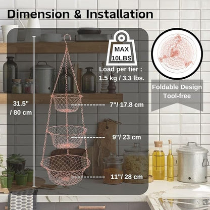IBERG 3 Tier Hanging Basket, Metal Kitchen Organizer - Image 2