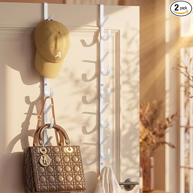 LUCYCAZ Over The Door Hooks, Purse Storage Organizer, Fits Doors 1 3/4" White | by LUCYCAZ