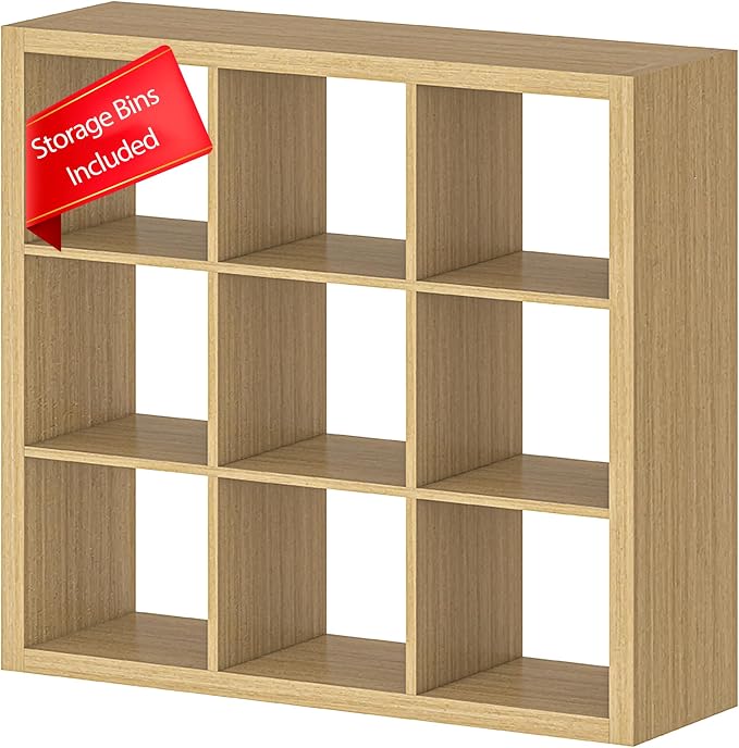 Bookshelf with Storage Bins, 9-Cube Storage Organizer Sturdy Wooden Bookcase - Image 7