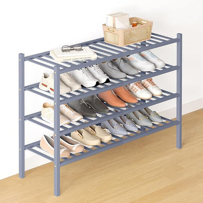 Smiry Bamboo Shoe Rack for Closet, 4 Tier Long Wooden Stackable Shoe Organizer by Smiry