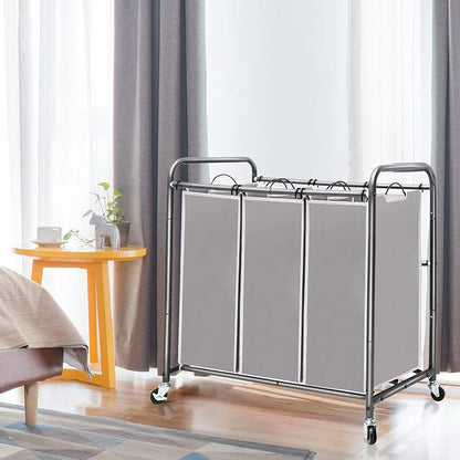 STO STO Laundry Sorter 3 Section, 3 Bag Laundry Hamper, Rolling Laundry Cart - Image 2