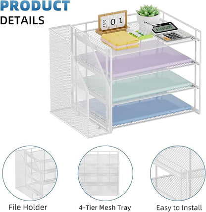 Marbrasse Desk Organizer and Accessories，4-Tier Paper Letter Tray Organizer - Image 4