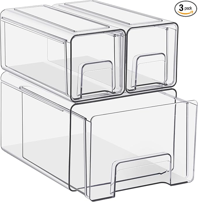 Sorbus 1 Large & 2 Small Clear Stackable Storage Drawers, Plastic Organizer Bins by Sorbus