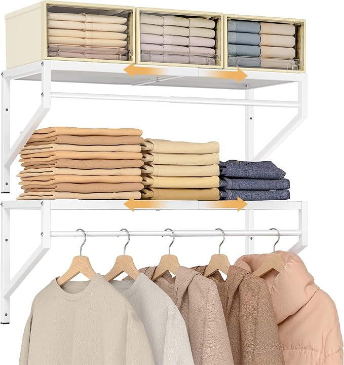 ThreeHio Expandable Closet Shelves Wall Mounted, 2 Pack Closet Shelving by ThreeHio