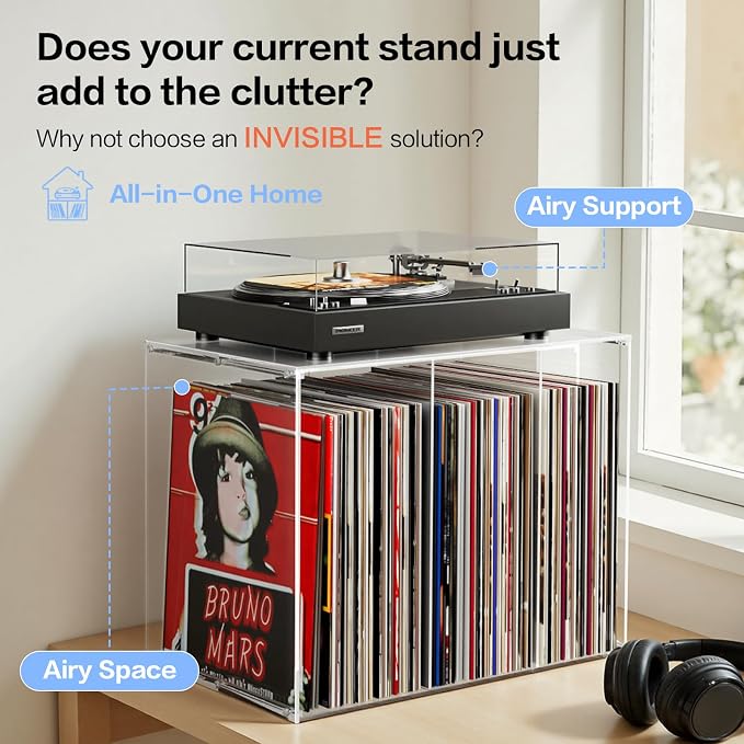 Bikoney Stackable Cube Acrylic Vinyl Record Storage, Tabletop Record Player - Image 3
