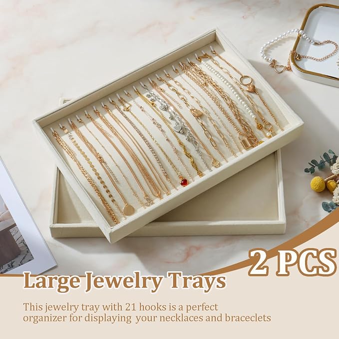 Large Velvet Jewelry Tray 2 Pack Stackable Jewelry Display Drawer Inserts Trays - Image 2