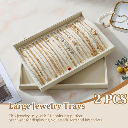 Large Velvet Jewelry Tray 2 Pack Stackable Jewelry Display Drawer Inserts Trays - Image 2