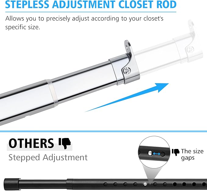 Premium Chrome Oval Closet Rod for Hanging Clothes 30 to 54.5 Inch, Includes - Image 3