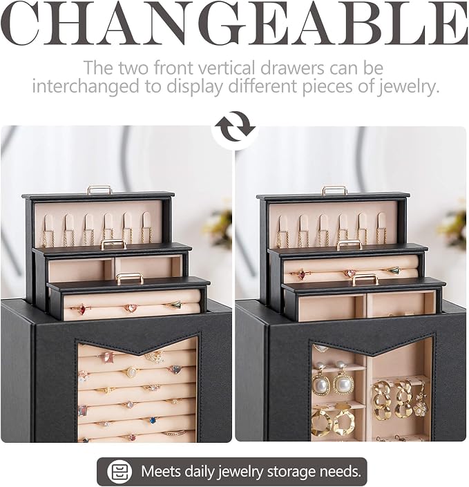 Homde Jewelry Organizer with Transparent Window Necklace Hooks Gift - Image 3