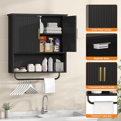 Wall Mounted Cabinet with Towel Bar & Shelves - Image 5
