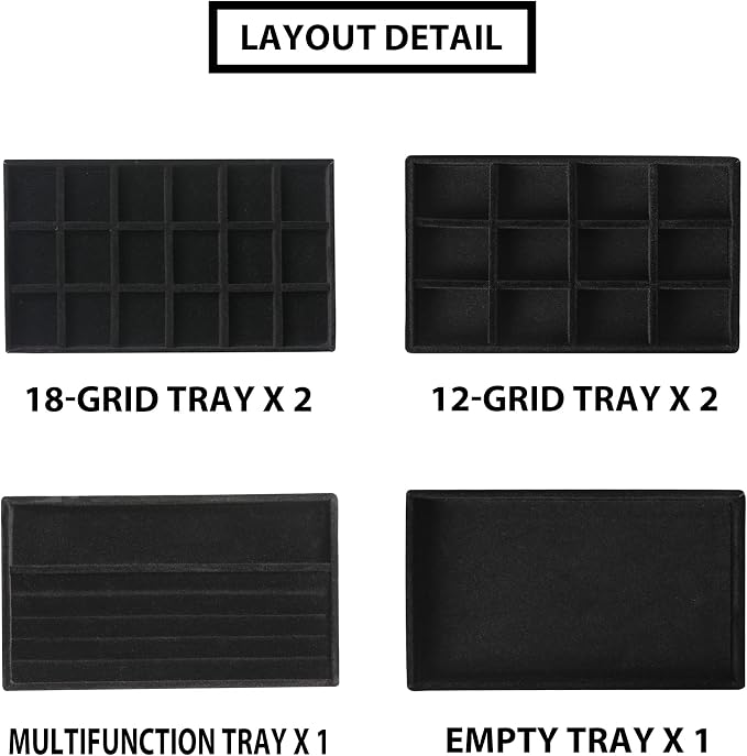 Frebeauty Jewelry Organizer Tray, Stackable Velvet Jewelry Trays, Drawer - Image 4