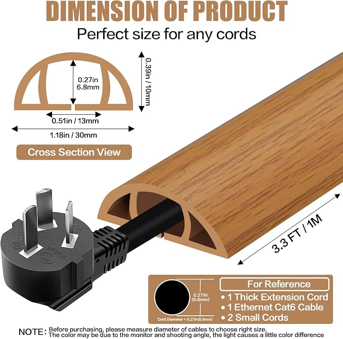 Floor Cord Cover Self Adhesive Cord Hider, 3.3FT Cable Management, Extension - Image 2