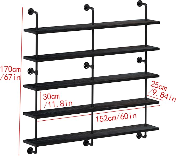 HDDFER Floating Shelves for Wall Bookshelf Industrial Pipe Shelving Shelves 60 - Image 2