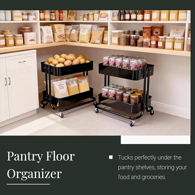 2 Tier Cart with Wheels Heavy Duty Metal Rolling Storage Cart - Image 3