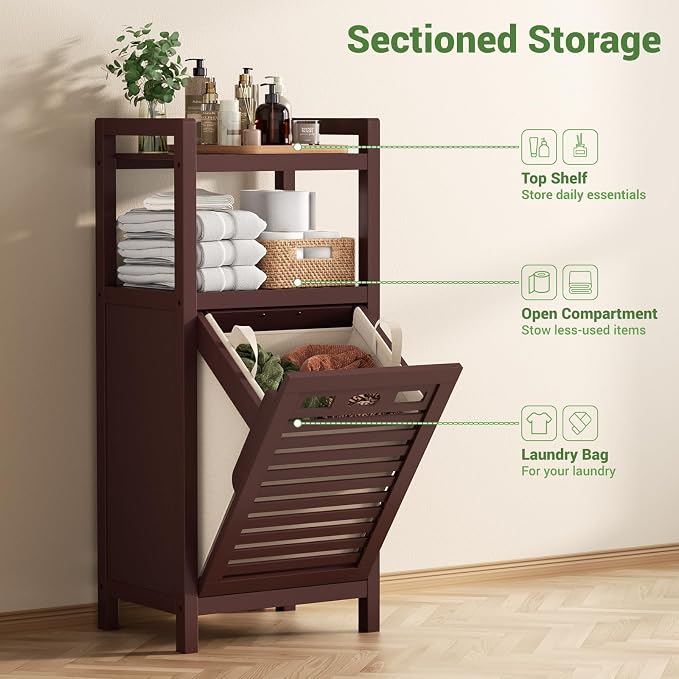 Homykic Tilt Out Laundry Hamper Cabinet, 10 Gal Bamboo Laundry Cabinet - Image 6