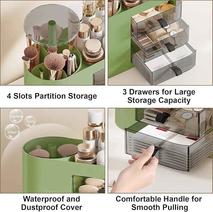 DASITON Makeup Organizer with 3 Drawers, Automatic Lifting Makeup Brush Holder - Image 5
