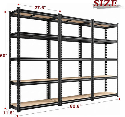 REIBII Set of 3 Storage Shelves 5 Tier Garage Shelving Heavy Duty Load 2000LBS - Image 3