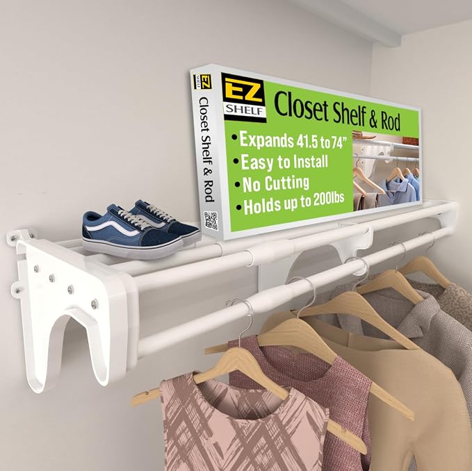 EZ Shelf - Expandable Closet Shelf - 41.5" to 74" Closet Shelves Expand - 200 by EZSHELF