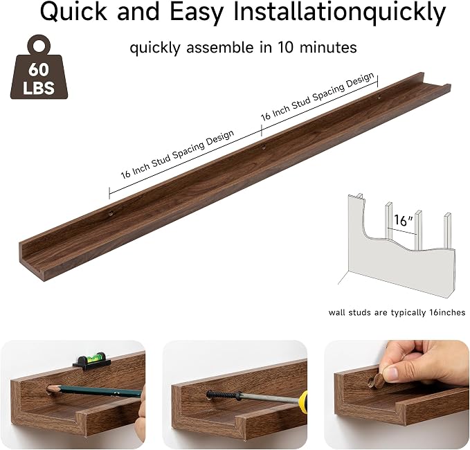 Fun Memories Picture Ledge Shelf, 48 Inch Floating Shelves Set of 2, Large - Image 5