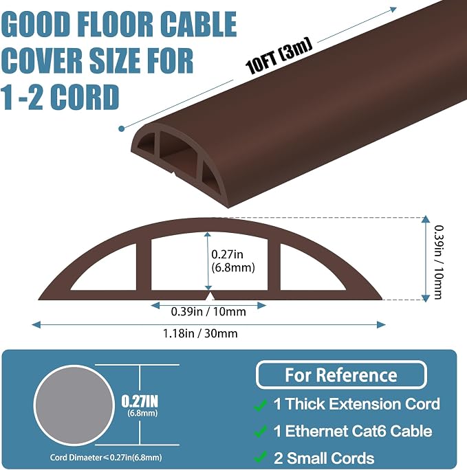Floor Cord Covers for Wires 10FT Cable Hider Wire Cover Self Adhesive Cord - Image 2