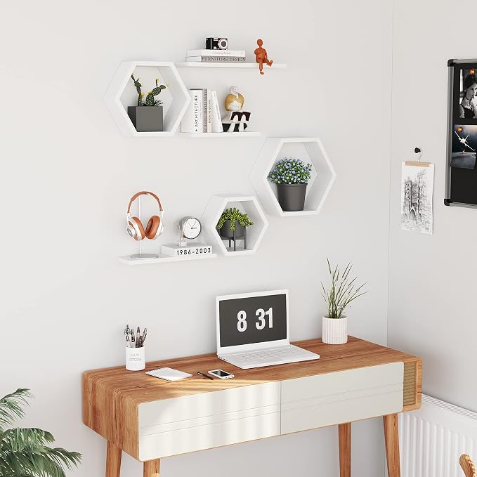 Wooden Hexagon Floating Shelves Wall Mounted - Image 8