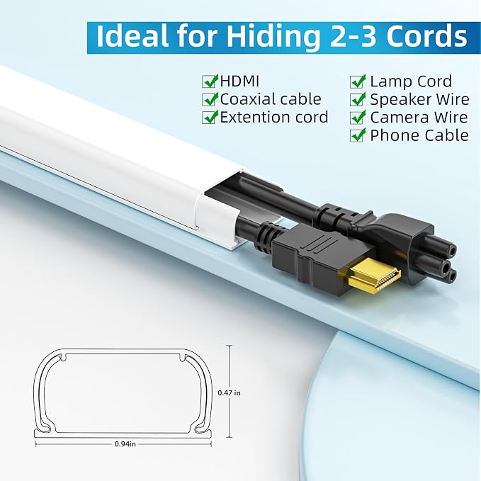 Yecaye 142in Wall Cord Hider for 2-3 Cords, On-Wall Cord Cover Channel - Image 2