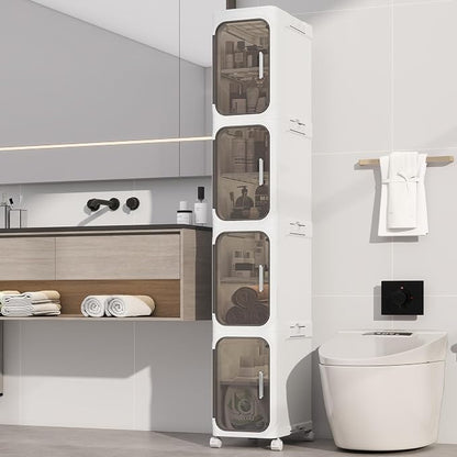 4 Tier Slim Bathroom Storage Cabinet, Foldable and Movable, ABS and PET by Neathub