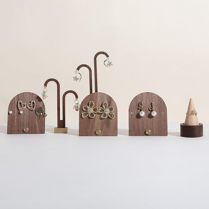 GemeShou 3pcs wooden jewelry earring organizer holder, walnut earring studs - Image 8