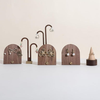 GemeShou 3pcs wooden jewelry earring organizer holder, walnut earring studs - Image 8