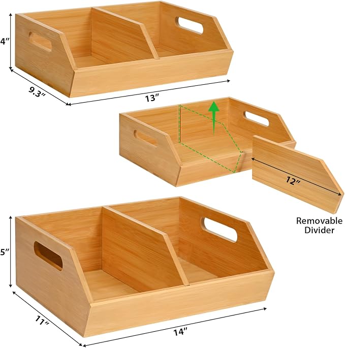 Ollieroo Bamboo Stackable Storage Bin, Pantry Organizer and Storage Baskets - Image 3