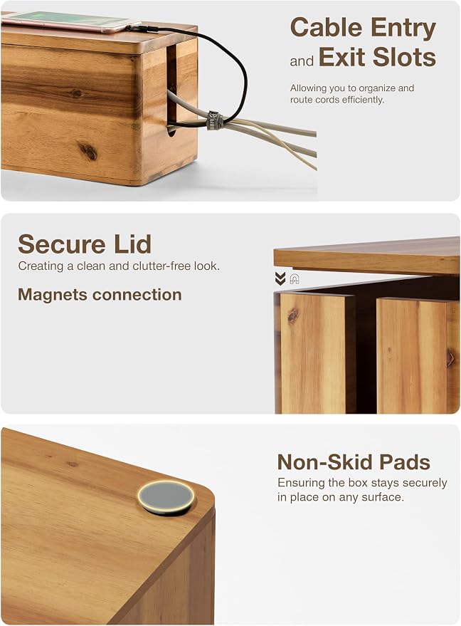Acacia Wood Cable Management Box Round Edge - Image 3