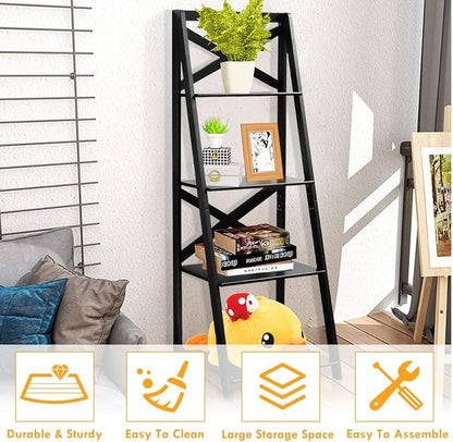 Tangkula 4-Tier Ladder Shelf Bookcase, Leaning Free Standing Wooden Frame Decor - Image 8