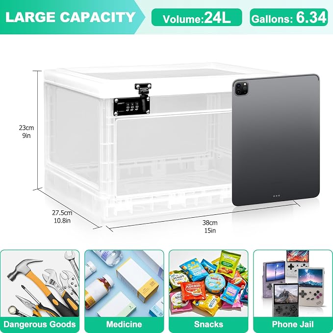 Large Medicine Lock Box with Dual 3-Digit Combination Locks, 24L Lockable - Image 3