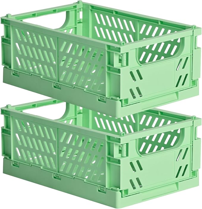 2-Pack Small Pastel Plastic Storage Baskets, Collapsible Crates by HUUSMOT