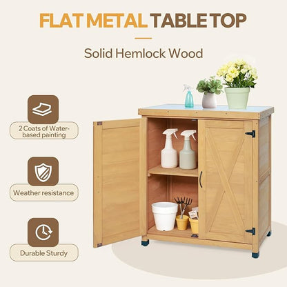 Potting Bench with Storage Cabinet, Outdoor Work Table with Rustic Wood & Metal - Image 6