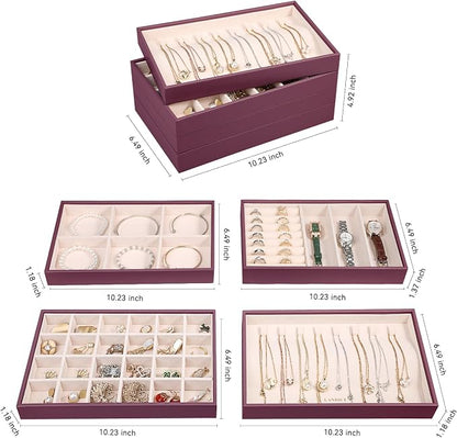 LANDICI Stackable Jewelry Organizer Trays 4 Set, PU Leather Jewelry Organizer - Image 4