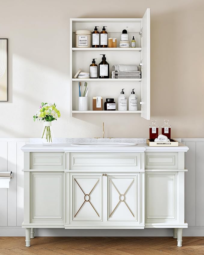 Bathroom Medicine Mirror Cabinet, 21.7'' x 27.6'', Wall-Mounted Bathroom Vanity - Image 5