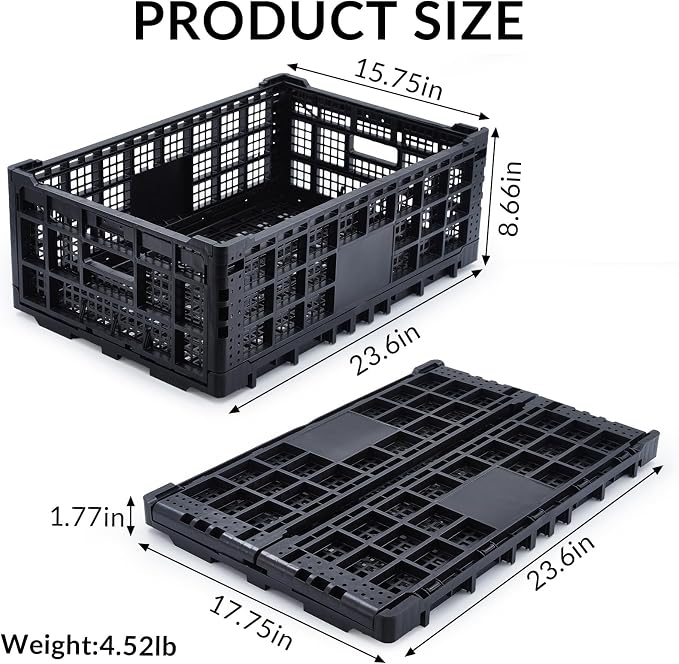 Collapsible Storage Crates, 52 Liter Heavy Duty Foldable Plastic Crates - Image 2
