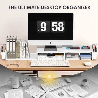 OPNICE White Dual Monitor Stand Riser, Metal Desk Organizers and Accessories - Image 5