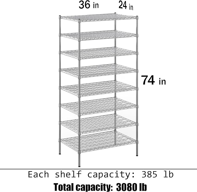 24" Deep x 36" Wide x 74" Height Wire Shelving Kit | 8-Tier | NSF Commercial - Image 3
