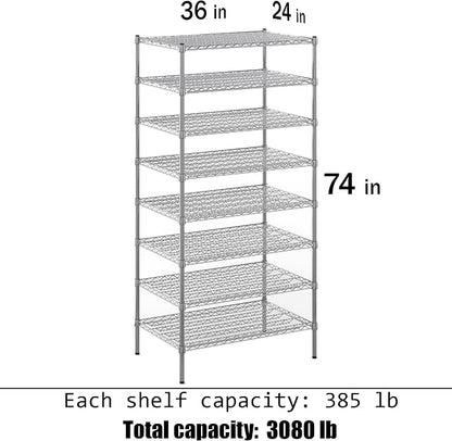 24" Deep x 36" Wide x 74" Height Wire Shelving Kit | 8-Tier | NSF Commercial - Image 3